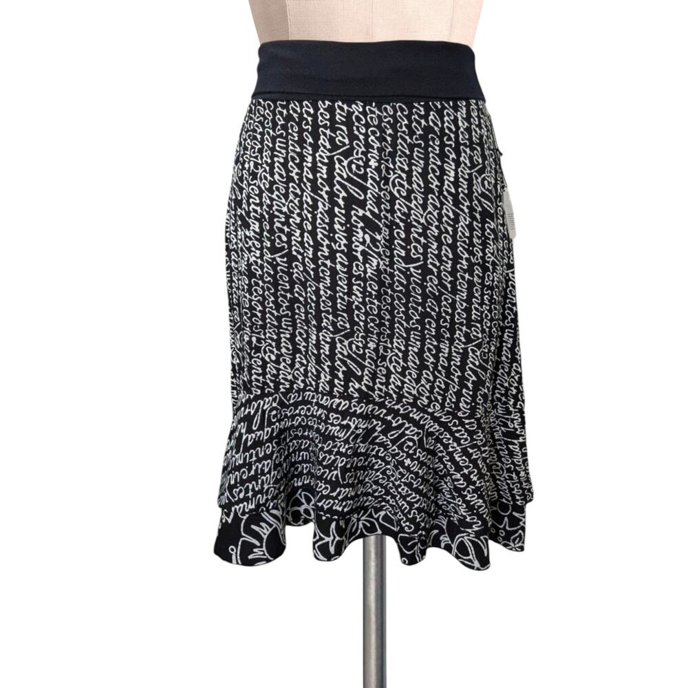 Boutique JUST JILL Batik Print Stretch Waist Skirt With Writing Artsy NEW XS